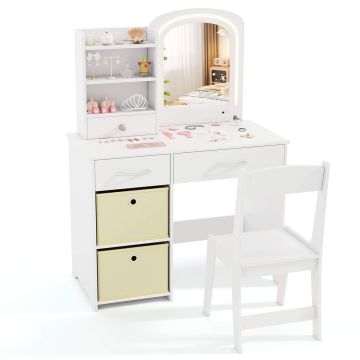 Children's dressing table, set with chair, White, 80 × 108.5 × 40 cm