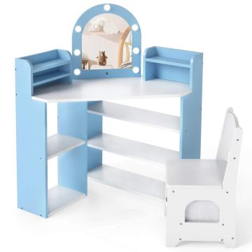 Children's dressing table with chair, 3 shelves, 5 open compartments, 93.5 × 100 × 60.5 cm