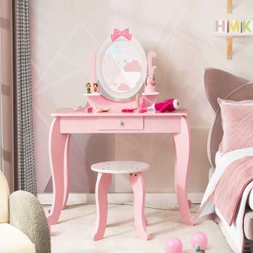 Children's dressing table, with stool and rotating mirror, 70 × 101 × 34 cm