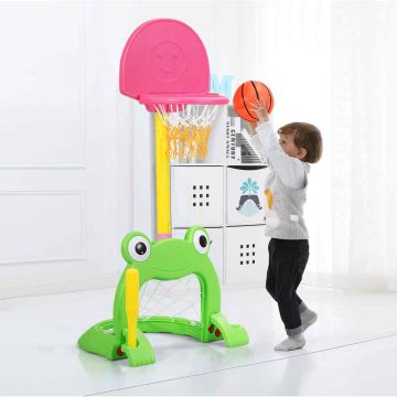 Children's Basketball Hoop Set, 6 Height Levels, Pink, Yellow and Green, 24 × 23 × 46.5–51 inches