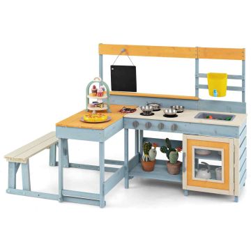 Children's Outdoor Furniture Set, Kitchen with Picnic Table and Bench, 59 × 28 × 39 in