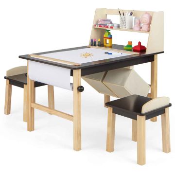 Lasten piirustuspöytä tuoleilla, 2 tuolia, 35 × 24 × 33 tuumaa