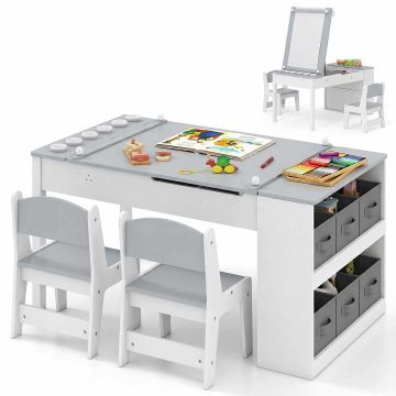 Children's drawing table with easel, with 2 chairs, Gray, 109 × 55 × 60 cm