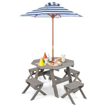 Children's picnic table set, with 4 chairs and umbrella, 80 × 54 × 80 cm