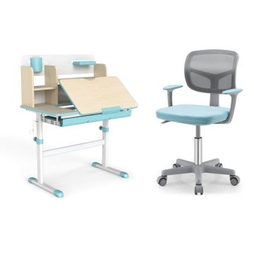 Children's desk and chair, table with chair, Blue, 80 × 51 × 88–110.5 cm