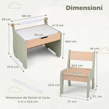 Children's table and chair set, table and chair, Green, 68 × 47.5 × 59 cm