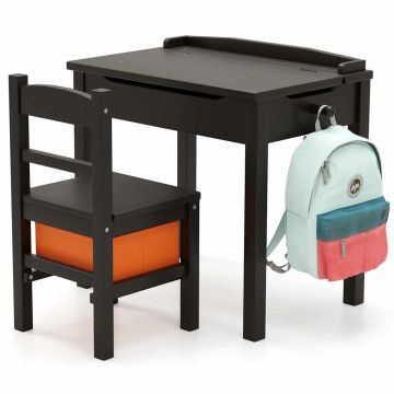 Children's table and chair set, with storage box, White/natural, 58.42 × 40.64 × 54.61 cm