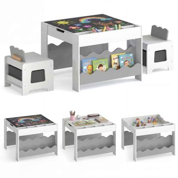Children's table and chair set, 2 chairs, Grey, 66 × 48.3 × 63.5 cm