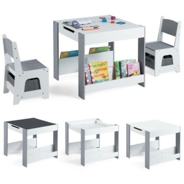 Children's table and chair set, 2 chairs, 2 boxes, 61 × 61 × 56 cm