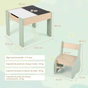 Children's table and chair set, 4 in 1, 2 chairs, 63.5 × 61.5 × 48 cm