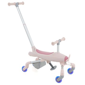 2-in-1 Children's Push Car with LED Wheel Lights, Pink