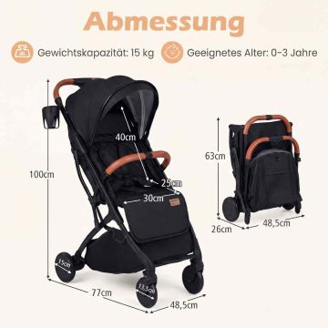 Baby Stroller, Black, 48.5 × 77 × 100 cm
