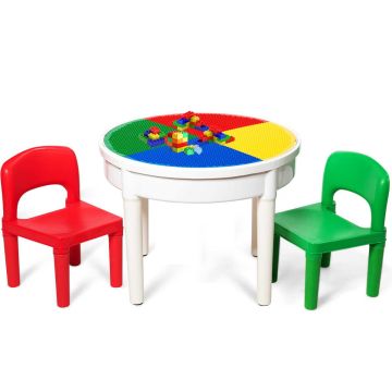 Lasten aktiviteettipöytä, 2 tuolia ja 300 palikkaa, 21,59 × 21,59 × 57,15 cm