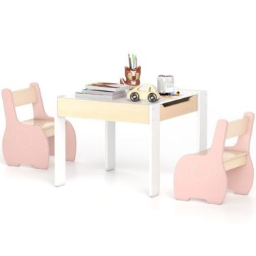 Комплект детского игрового стола и 2 стульев, 4 в 1, розовый, 63,5 × 61,5 × 48 см