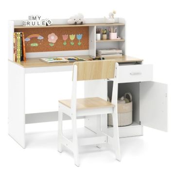 Children's desk and chair set, 1 table, 1 chair, White, 109.5 × 100.5 × 48 cm