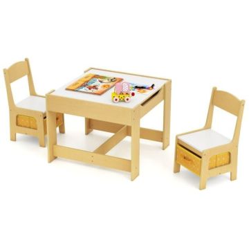 Children's table and 2 chair set, 2 chairs, 62 × 62 × 48 cm