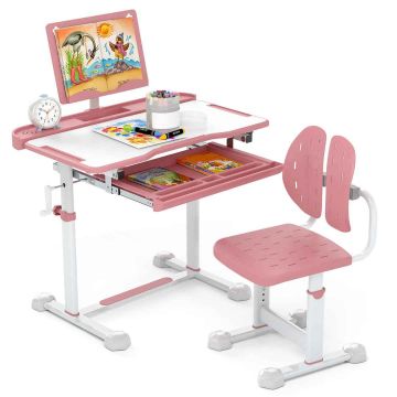 Children's desk and chair set, 9 table and 5 chair height positions, Pink, 80.01 × 82.55–99.06 × 49.53 cm