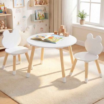 Children's furniture set, 1 table + 2 chairs, White, 60 × 44 × 60 cm