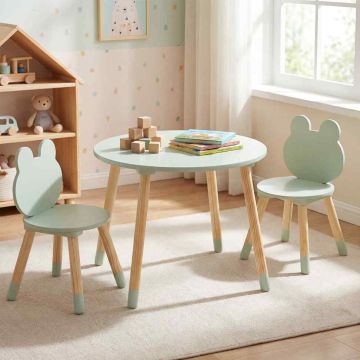 Children's furniture set, 1 table + 2 chairs, Green, 60 × 44 × 60 cm