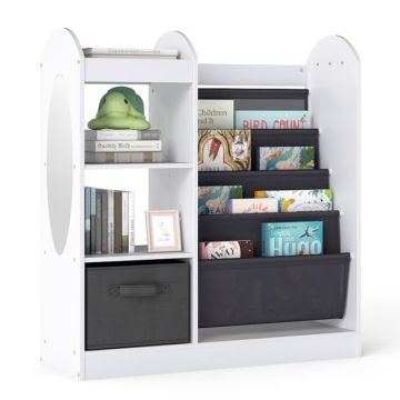 Children's furniture set with shelf and mirror, 4-tier, White, 87.5 × 90 × 30 cm