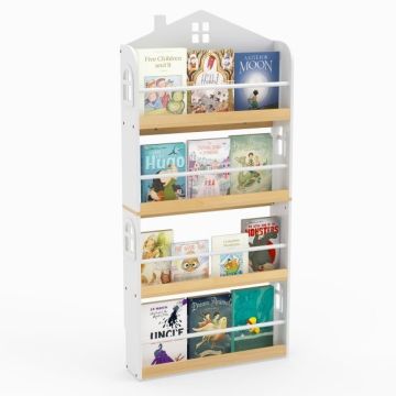 Children's bookshelf, 4-tier, White, 60.96 × 15.24 × 129.54 cm