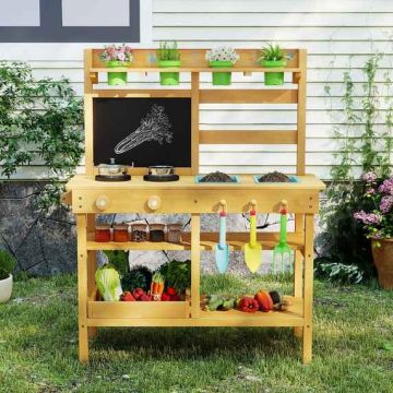 Children's outdoor mud kitchen, 2 sinks and 4 pots, 79 × 32 × 95 cm