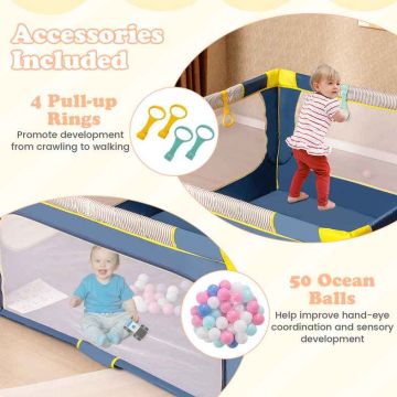 Children's playpen, 50 balls and 4 rings, Blue, 150 × 150 × 76.5 cm