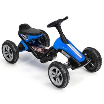Children's pedal go-kart, 4 wheels, Blue, red and yellow, 34.5 × 18 × 20.5 inches