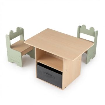 Children's table, 2 compartments, 2 chairs, 27.5 × 19 × 19.5 in