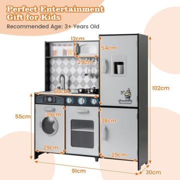 Children's Play Kitchen, Grey, 91 × 102 × 30 cm