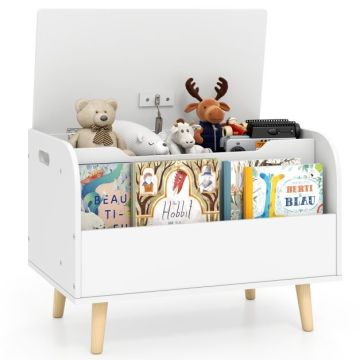 Children's toy box with bookshelf, White, 59.69 × 43.18 × 40.64 cm