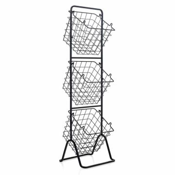 Fruit Basket Stand, 3 Tiers, Black, 30 × 108 × 28 cm
