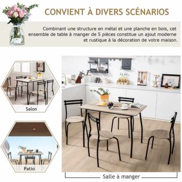 Dining room furniture set, 5 pieces, 4 chairs, 107 × 77 × 68 cm