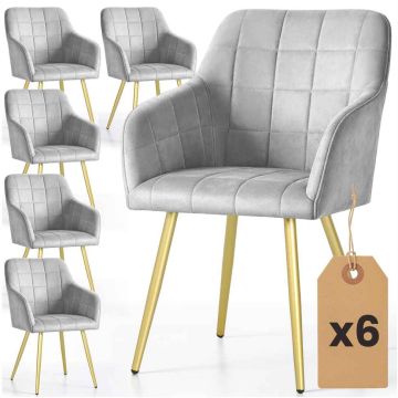 Стулья для столовой LUXANO, комплект из 6 стульев, серые/золотистые, 54 × 82 × 58 см