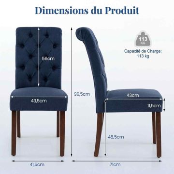 Dining Chair Set, 2 pcs, Blue, 68 × 100 × 46 cm
