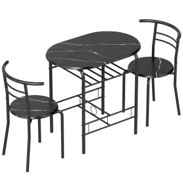 Ruokailuryhmä, 3-osainen, 2 tuolilla, Musta, 80 × 76 × 52 cm