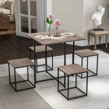 Dining set, 5 pieces, with 4 stools, Grey, 80 × 80 × 81 cm