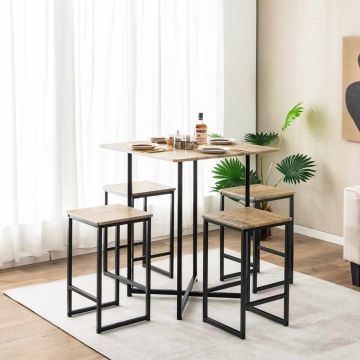 Dining set, 5 pieces, with 4 stools, Brown, 80 × 80 × 93 cm