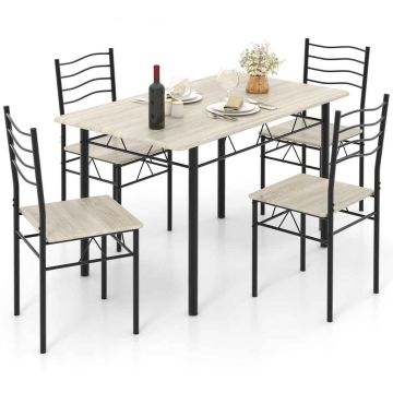 Dining set, Table and 4 chairs, Black/silver, 120 × 75 × 70 cm