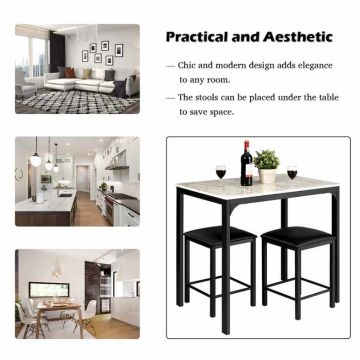 Dining set, with 2 stools, white/black, 90 × 82 × 60 cm