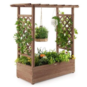 Grid planter with hanging roof, Brown, 110 × 113.5 × 44 cm
