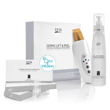 Kasvojen ihonhoitolaite Dermo Lift & Peel, 200 ml:n geelin ja HELIX-ampullien kanssa, 48 × 31 × 13 cm