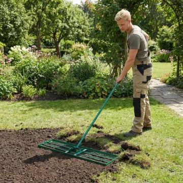 Lawn leveling rake, adjustable handle, 91 × 25 × 175 cm