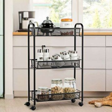 Trolley, 3-tier, Black, 44.45 × 17.78 × 71.12 cm