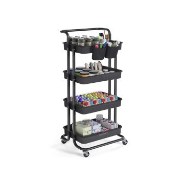 SONGMICS trolley, 3 tiers, 2 hanging shelves, black