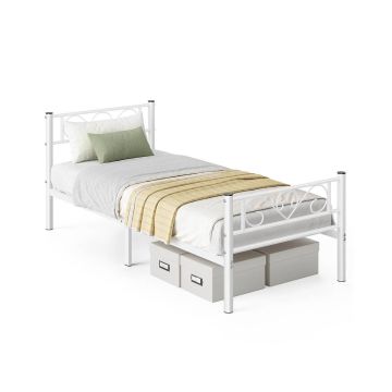 Single bed VASAGLE RMB061W01, 90 × 190 cm, White, 208 × 86.4 × 91.8 cm