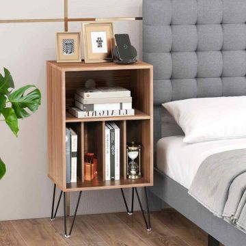 Vinyl record stand, 3 levels, 4 partitions, Brown, 48 × 88 × 40 cm