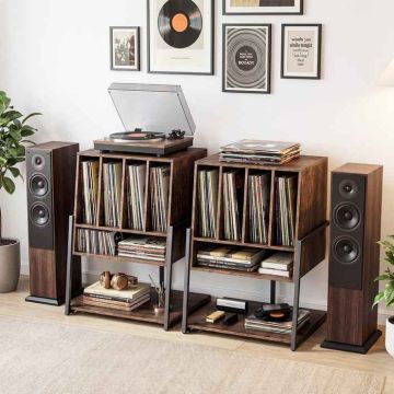 Vinyl record cabinet, 4 compartments, Brown, 54 × 76.5 × 57 cm