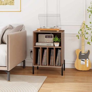 Vinyl record stand, 2 slots, 2 USB and Type-C port, Walnut, 53 × 78.5 × 45 cm