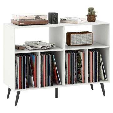 Vinyl record stand, 4 shelves, White, 100 × 74.5 × 40 cm